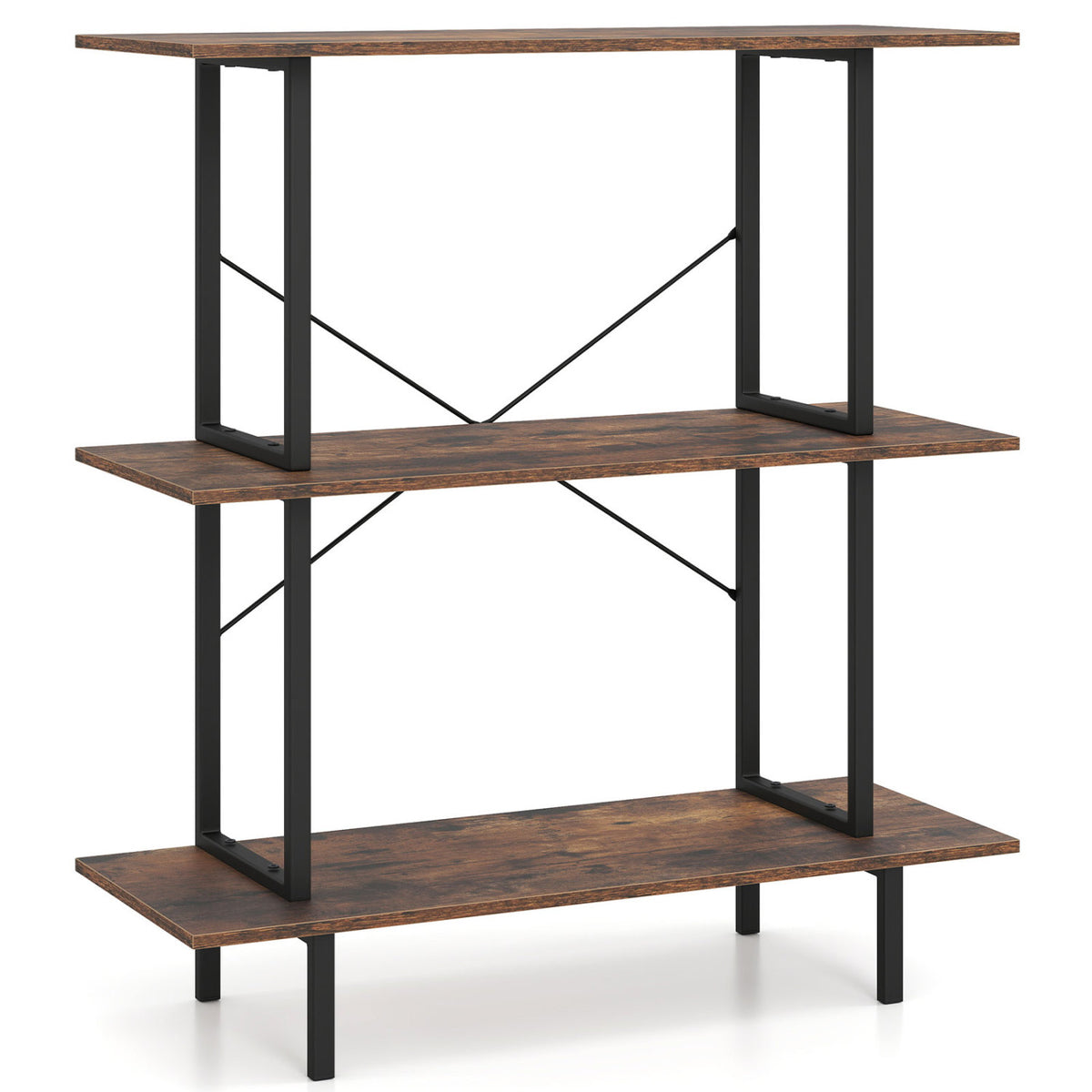 3-Tier Freestanding Bookshelf with Open Shelves and Metal Frame for Living Room-Rustic Brown-Bookcases-DECOROLALA
