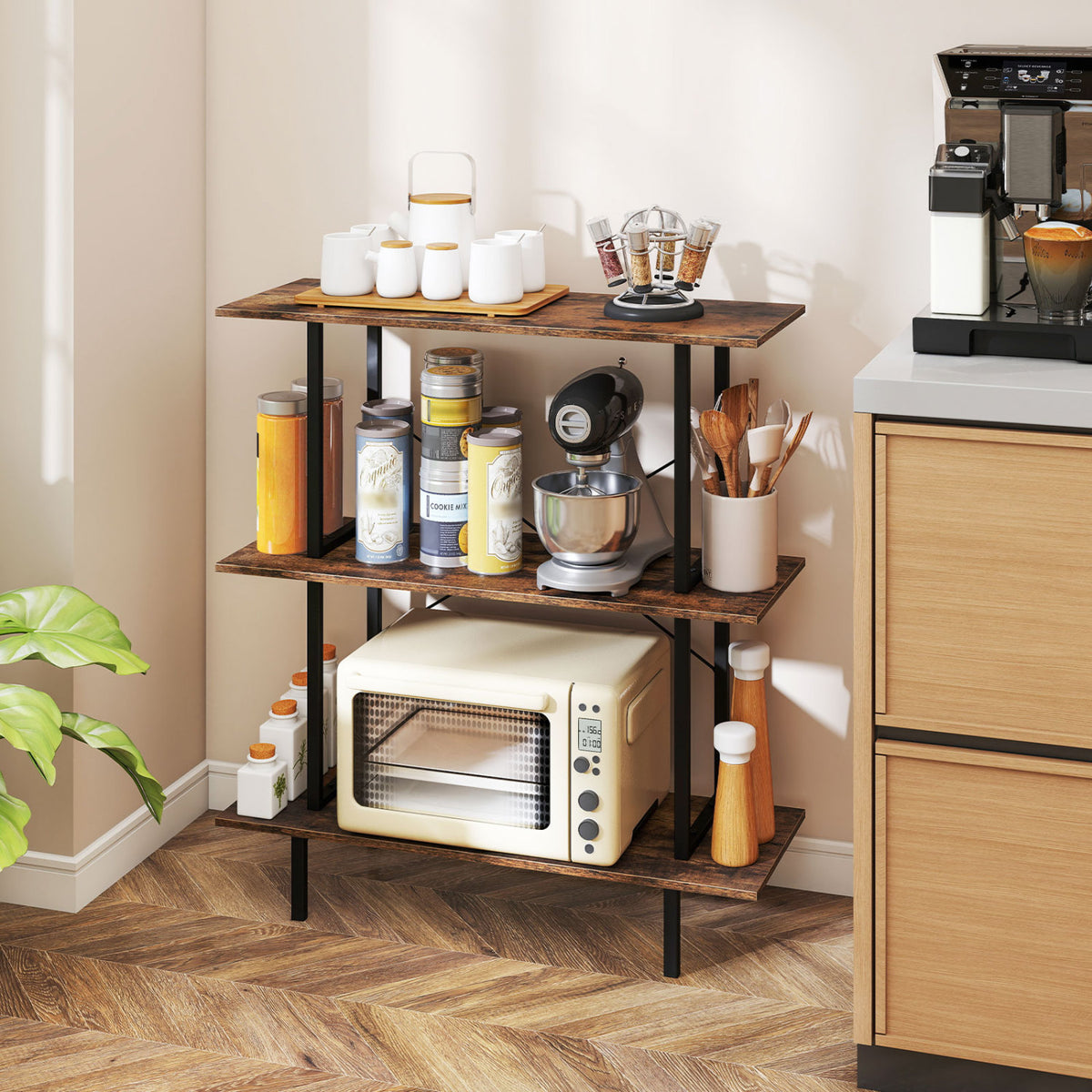 3-Tier Freestanding Bookshelf with Open Shelves and Metal Frame for Living Room-Rustic Brown-Bookcases-DECOROLALA