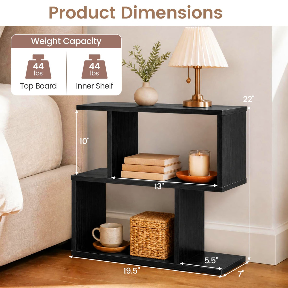 3-Tier Geometric Bookshelf Freestanding Display Shelf Side Table Set of 2-Black-Bookcases-DECOROLALA