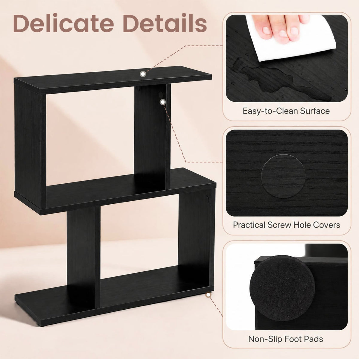3-Tier Geometric Bookshelf Freestanding Display Shelf Side Table Set of 2-Black-Bookcases-DECOROLALA