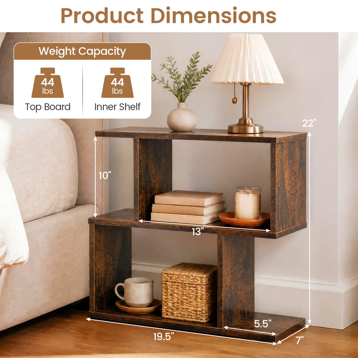3-Tier Geometric Bookshelf Freestanding Display Shelf Side Table Set of 2-Brown-Bookcases-DECOROLALA
