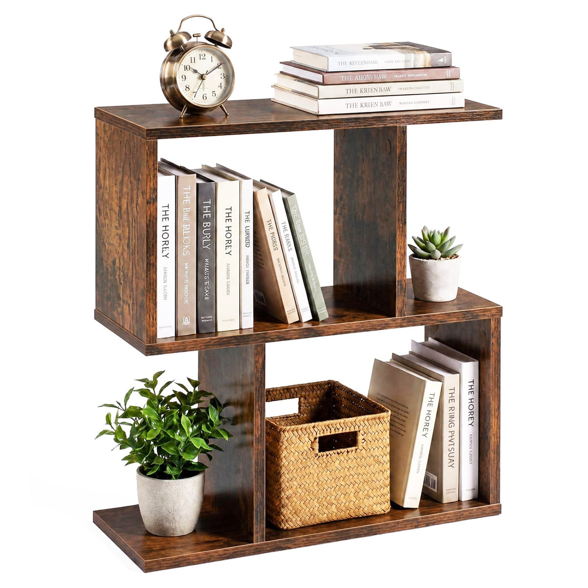3-Tier Geometric Bookshelf Freestanding Display Shelf Side Table Set of 2-Brown-Bookcases-DECOROLALA