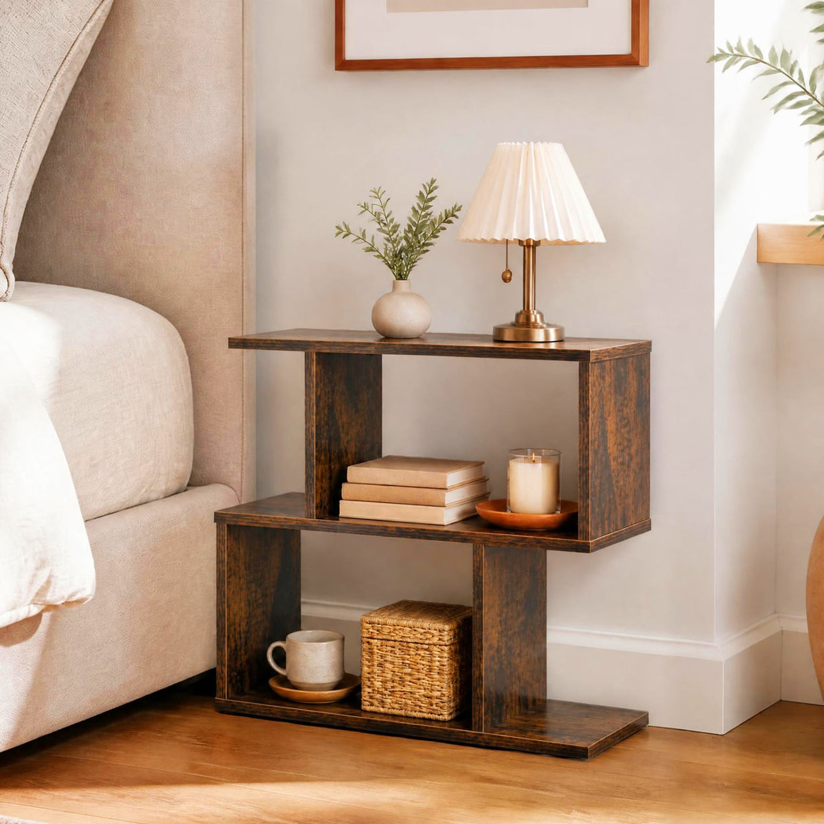 3-Tier Geometric Bookshelf Freestanding Display Shelf Side Table Set of 2-Brown-Bookcases-DECOROLALA