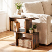3-Tier Geometric Bookshelf Freestanding Display Shelf Side Table Set of 2-Brown-Bookcases-DECOROLALA