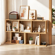 3-Tier Geometric Bookshelf Freestanding Display Shelf Side Table Set of 2-Natural-Bookcases-DECOROLALA