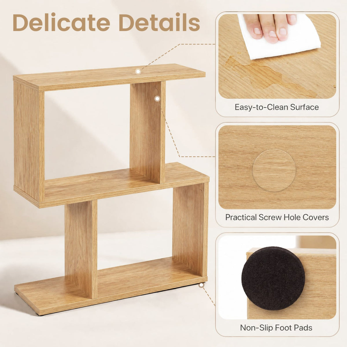 3-Tier Geometric Bookshelf Freestanding Display Shelf Side Table Set of 2-Natural-Bookcases-DECOROLALA