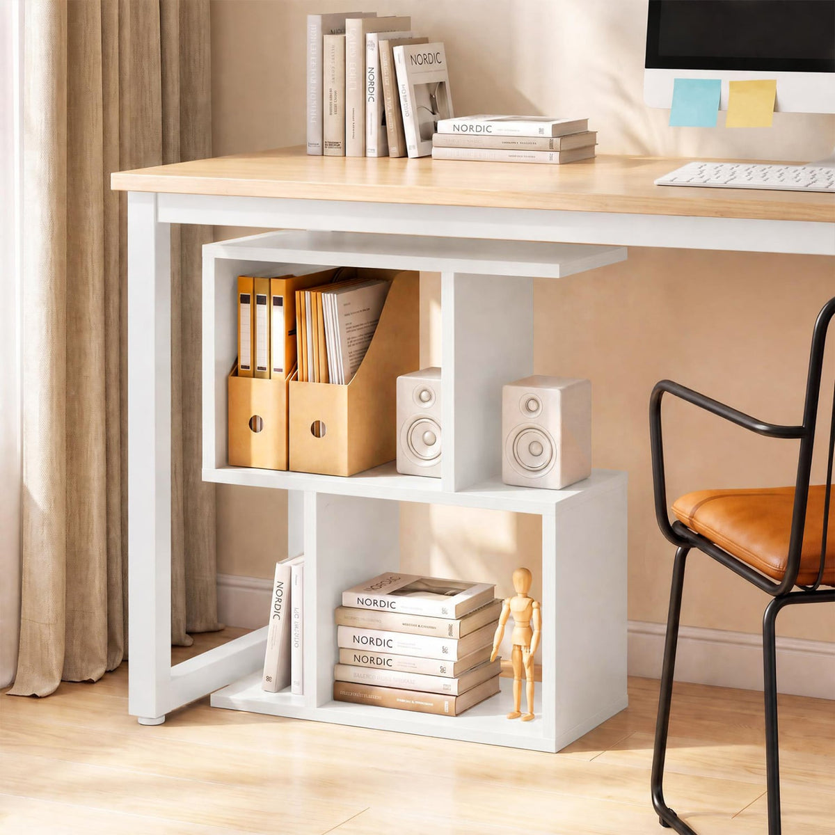 3-Tier Geometric Bookshelf Freestanding Display Shelf Side Table Set of 2-White-Bookcases-DECOROLALA