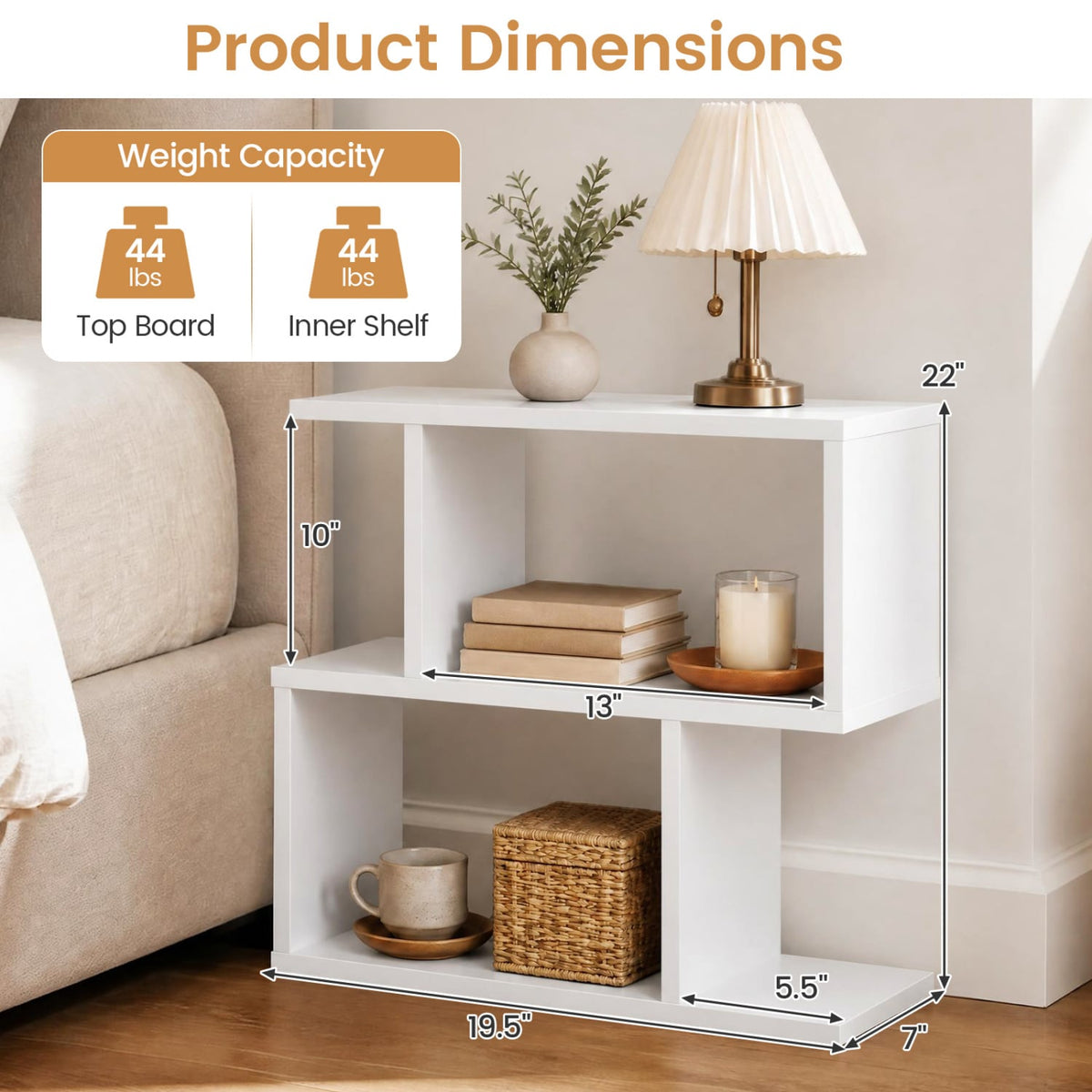 3-Tier Geometric Bookshelf Freestanding Display Shelf Side Table Set of 2-White-Bookcases-DECOROLALA