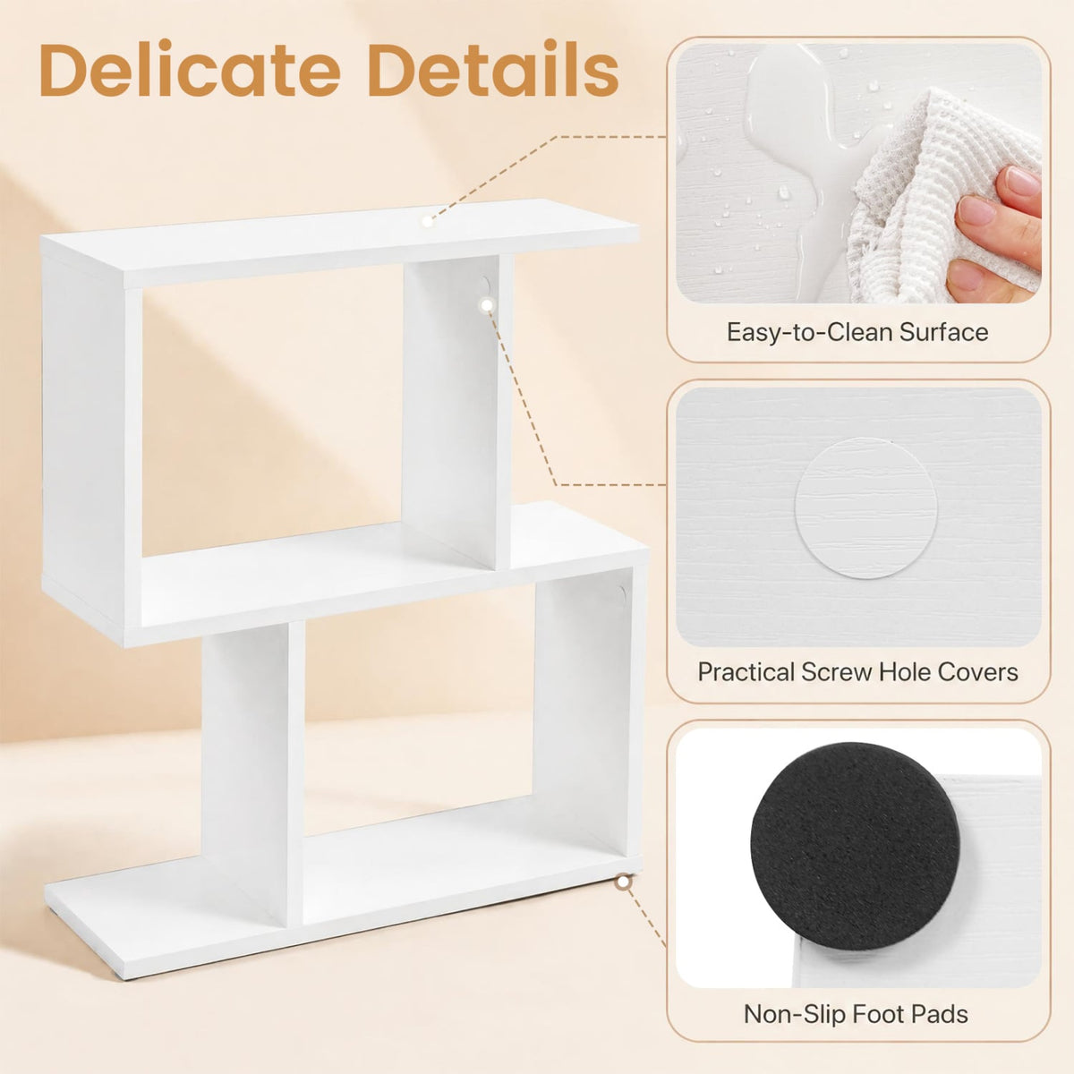 3-Tier Geometric Bookshelf Freestanding Display Shelf Side Table Set of 2-White-Bookcases-DECOROLALA