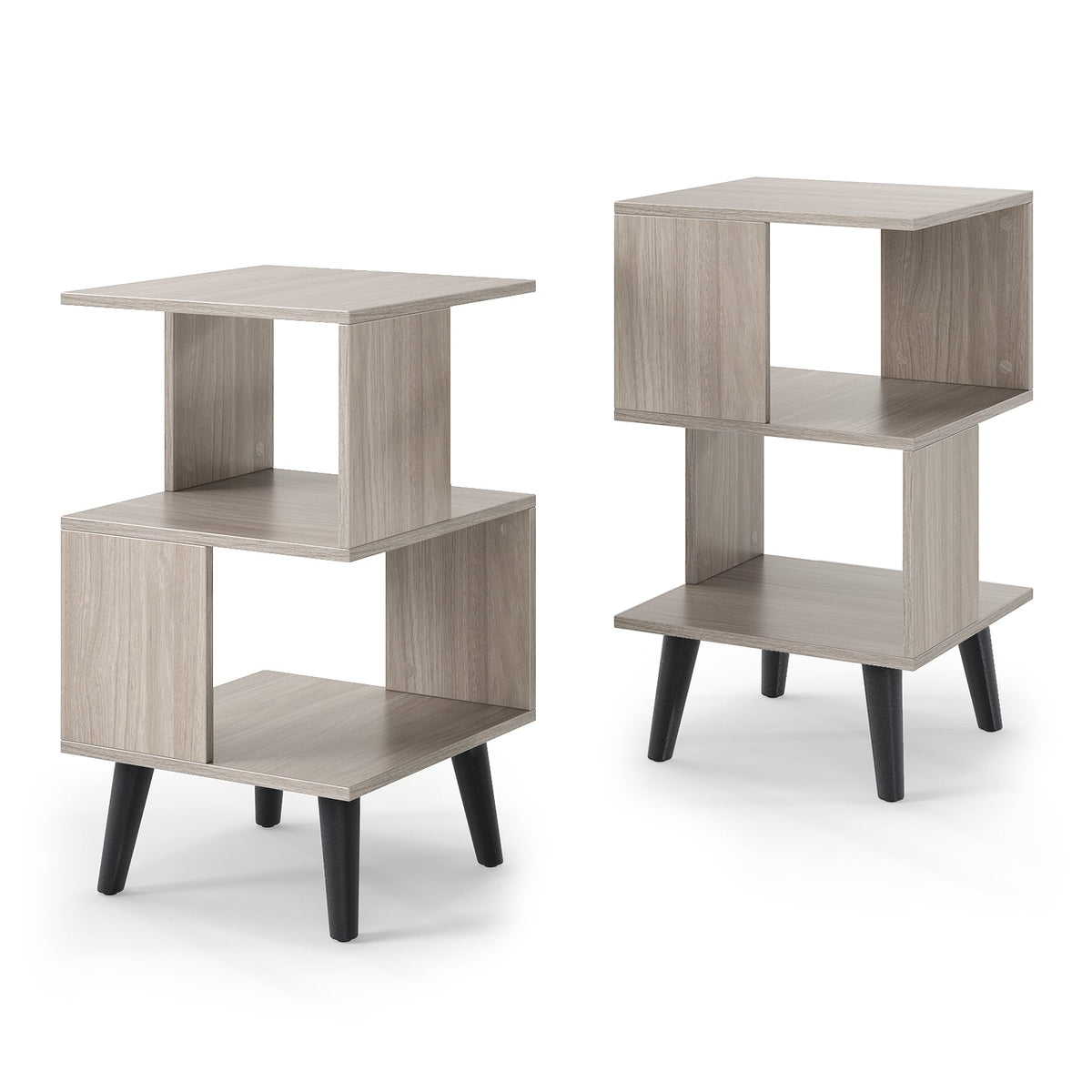 3-Tier Geometric Bookshelf Set of 2 with Open Storage Shelves-Nightstands-DECOROLALA