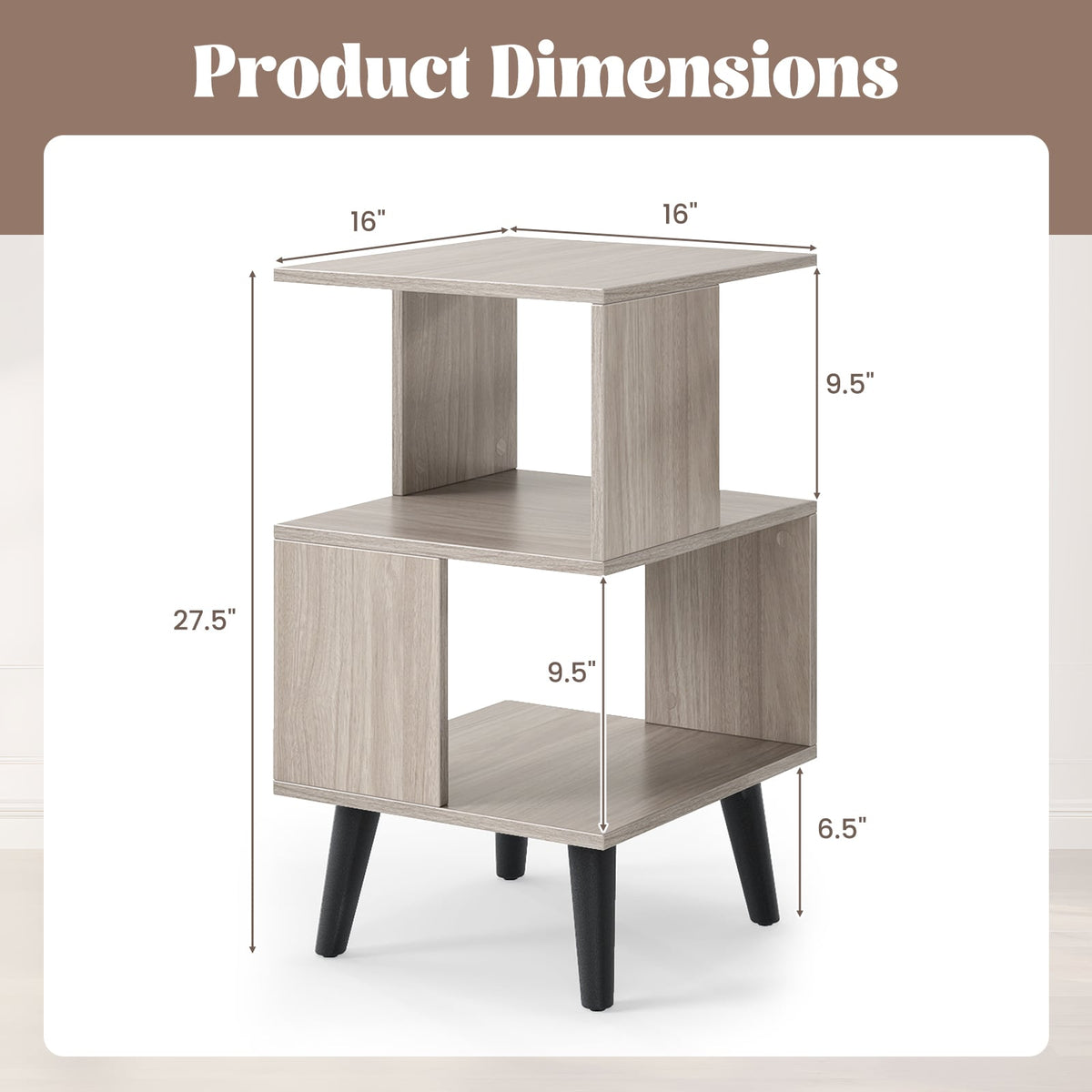 3-Tier Geometric Bookshelf Set of 2 with Open Storage Shelves-Nightstands-DECOROLALA