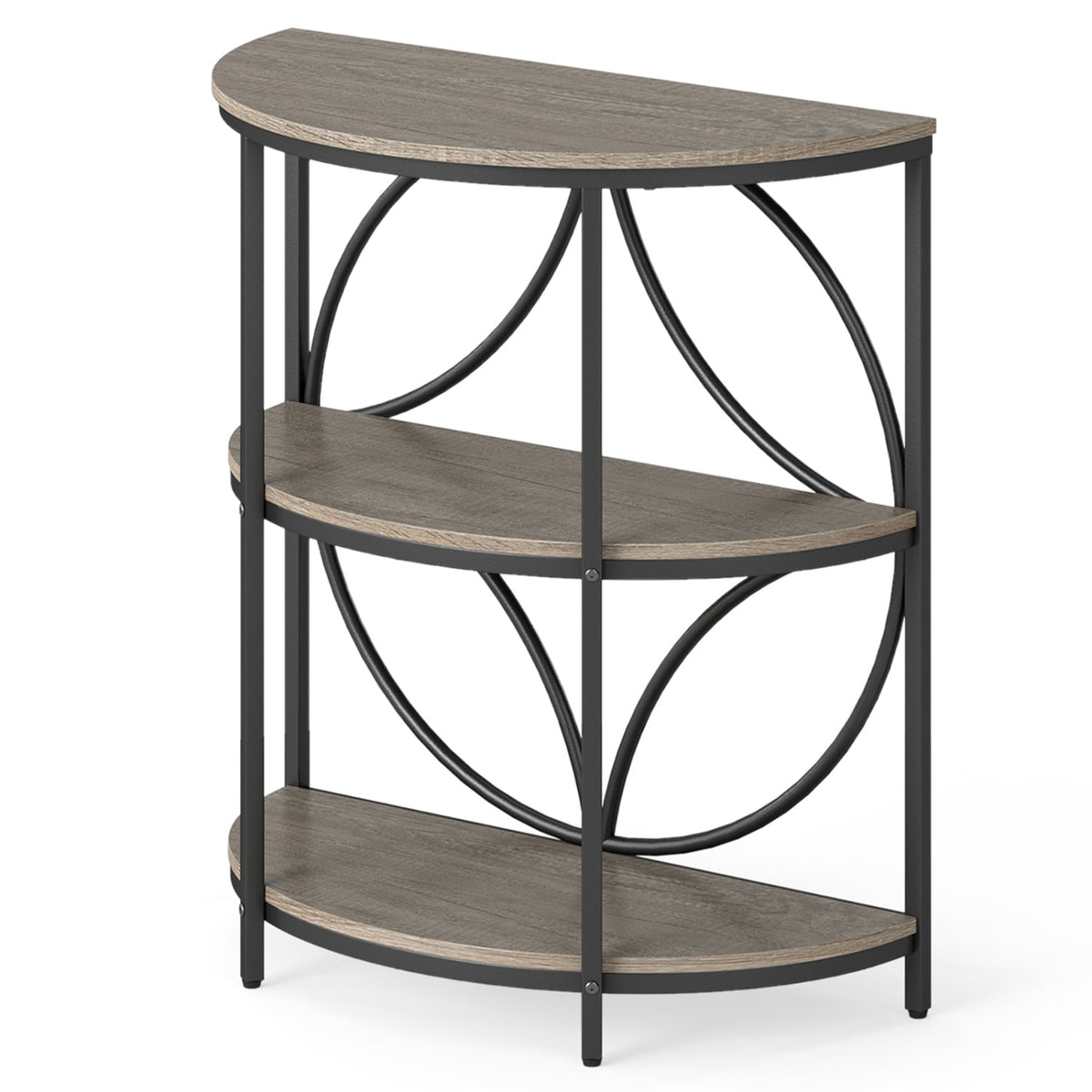 3-Tier Half Round End Table with Study Metal Frame for Living Room-Gray-End & Side Tables-DECOROLALA
