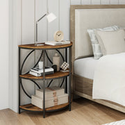 3-Tier Half Round End Table with Study Metal Frame for Living Room-Rustic Brown-End & Side Tables-DECOROLALA