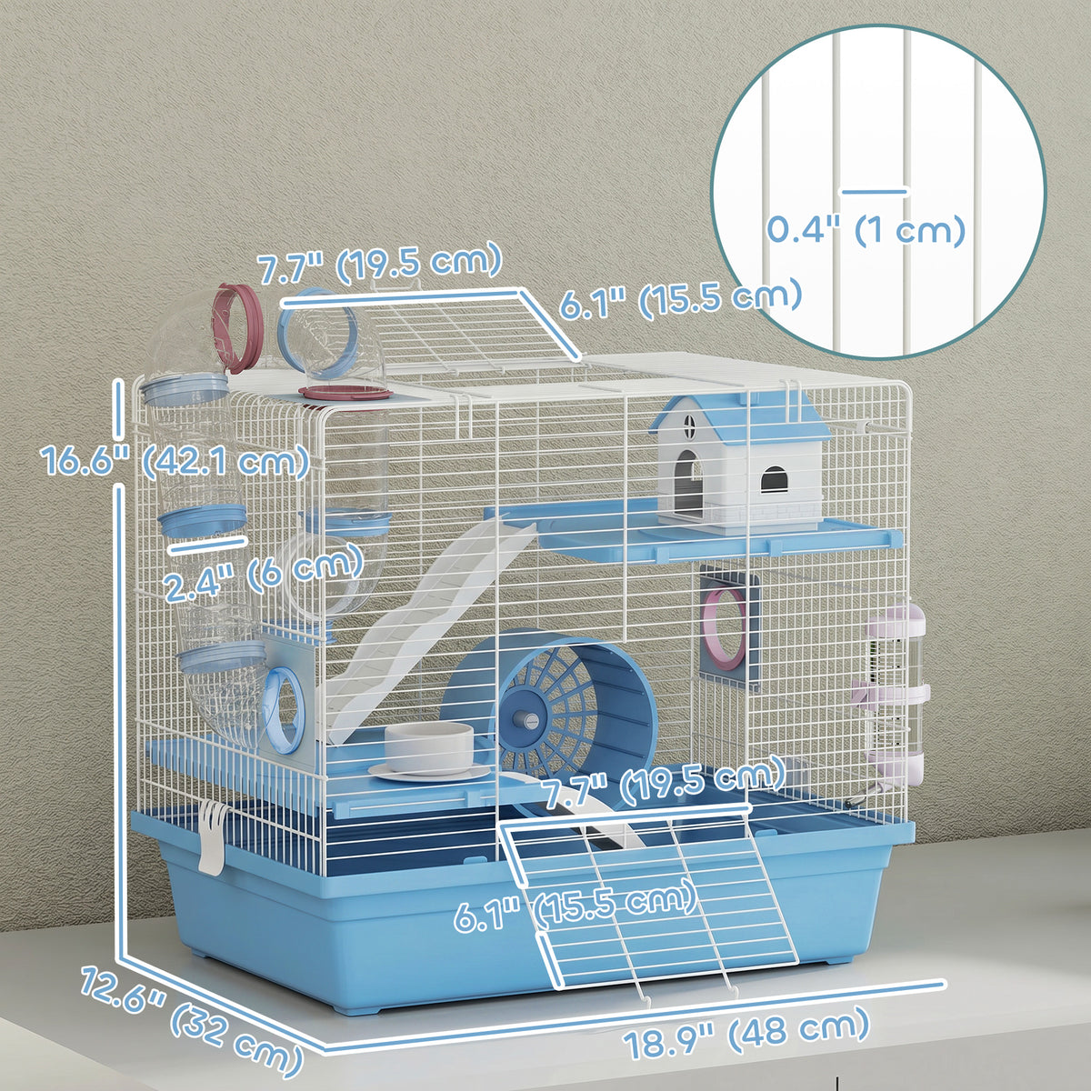 3-Tier Hamster Cage Starter Kit - Blue 19" with Accessories-Small Animals-DECOROLALA