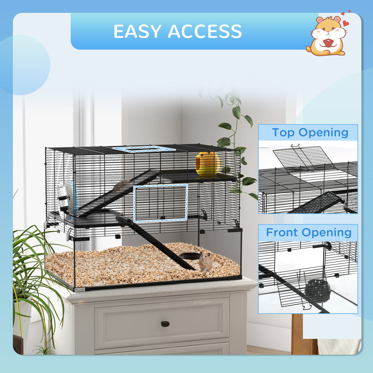 3-Tier Hamster Cage with Glass Basin and Accessories - Black-Small Animals-DECOROLALA