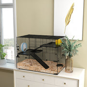 3-Tier Hamster Cage with Glass Basin and Accessories - Black-Small Animals-DECOROLALA