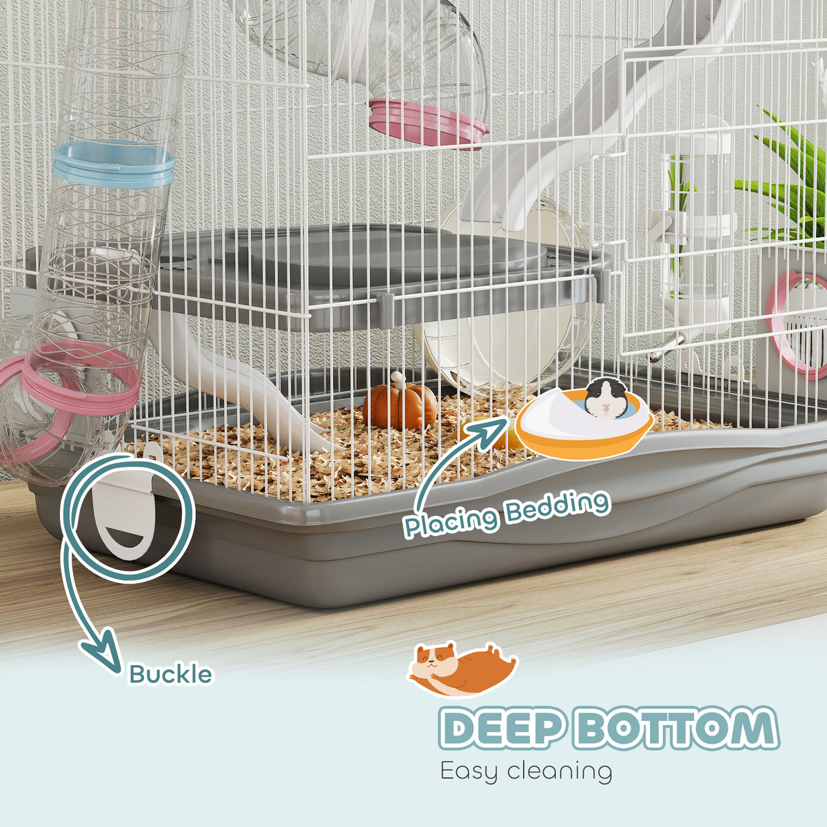 3-Tier Hamster Cage with Tubes and Accessories - Grey 18"L-Small Animals-DECOROLALA