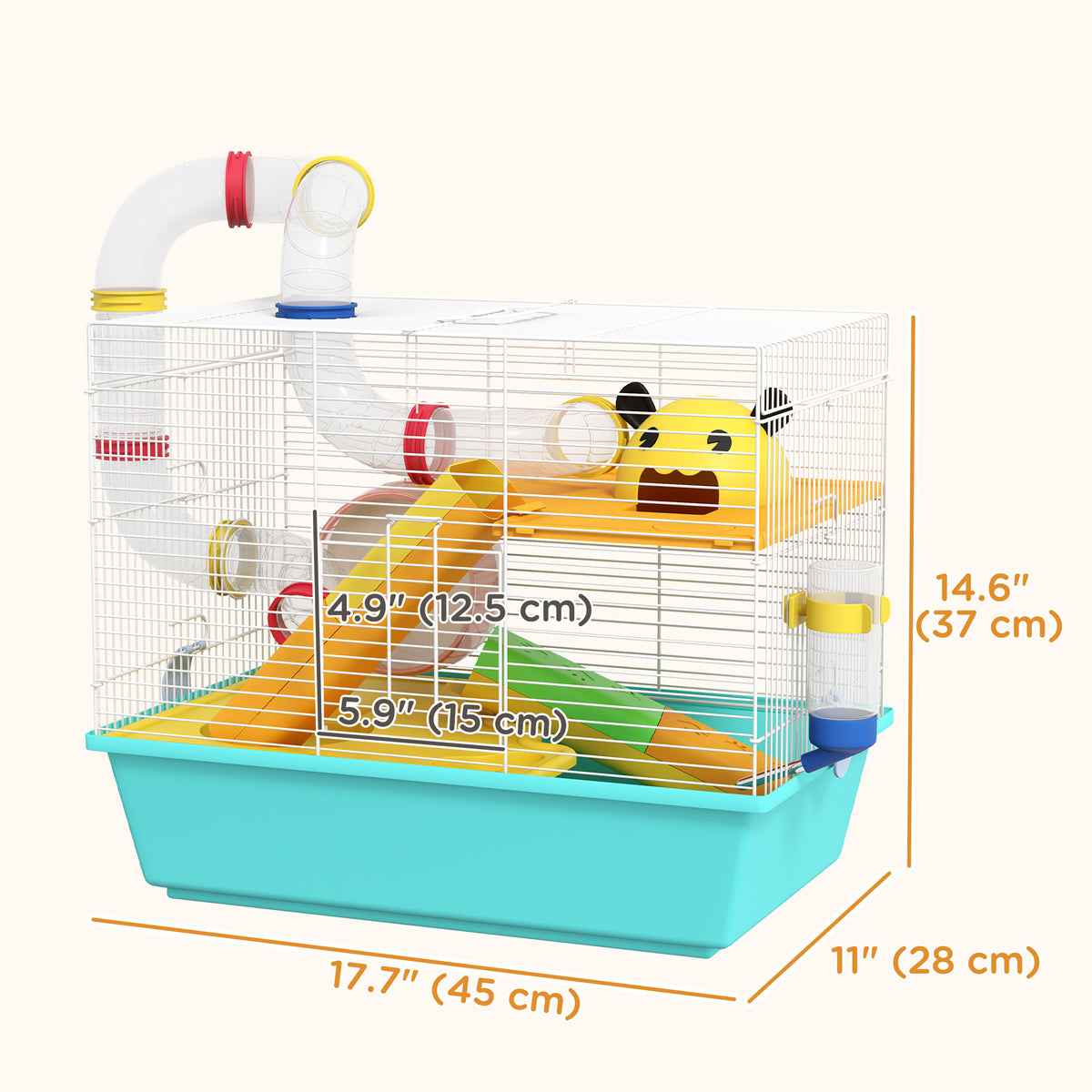 3-Tier Hamster Cage with Tunnels and Wheel - Light Blue 18"-Small Animals-DECOROLALA