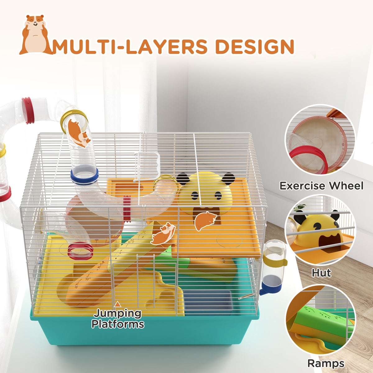 3-Tier Hamster Cage with Tunnels and Wheel - Light Blue 18"-Small Animals-DECOROLALA
