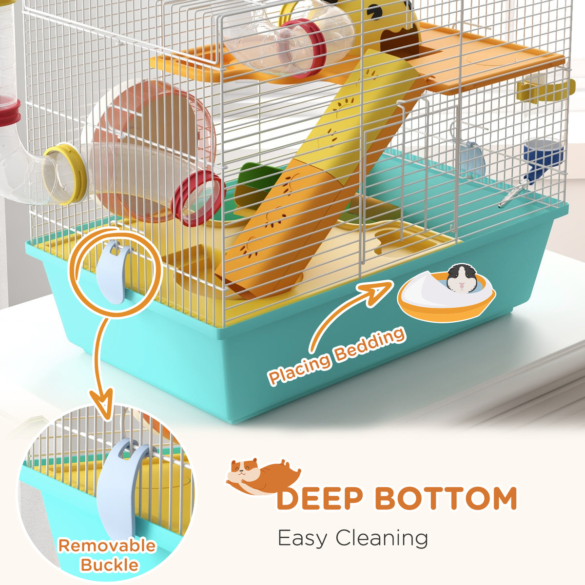 3-Tier Hamster Cage with Tunnels and Wheel - Light Blue 18"-Small Animals-DECOROLALA
