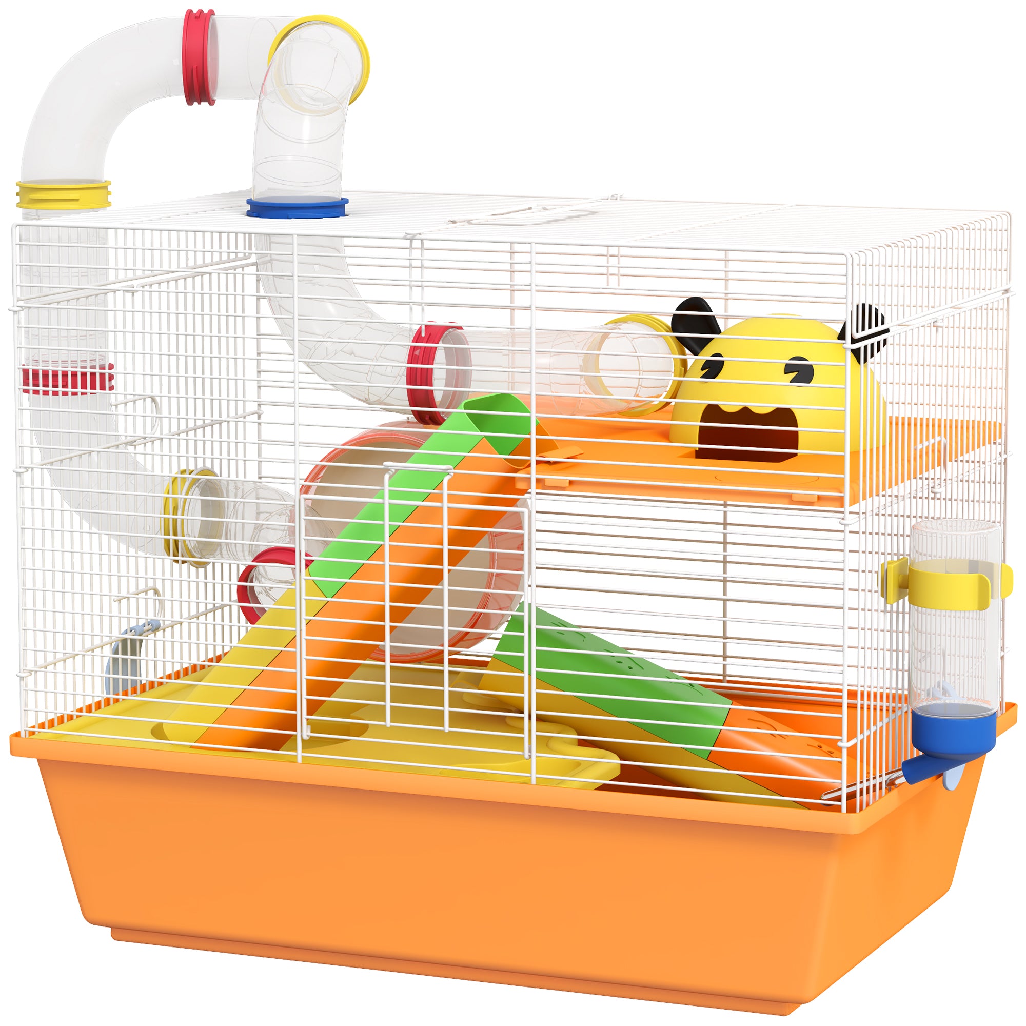 3-Tier Hamster Cage with Tunnels and Wheel - Orange 18" x 11" x 15"-Small Animals-DECOROLALA