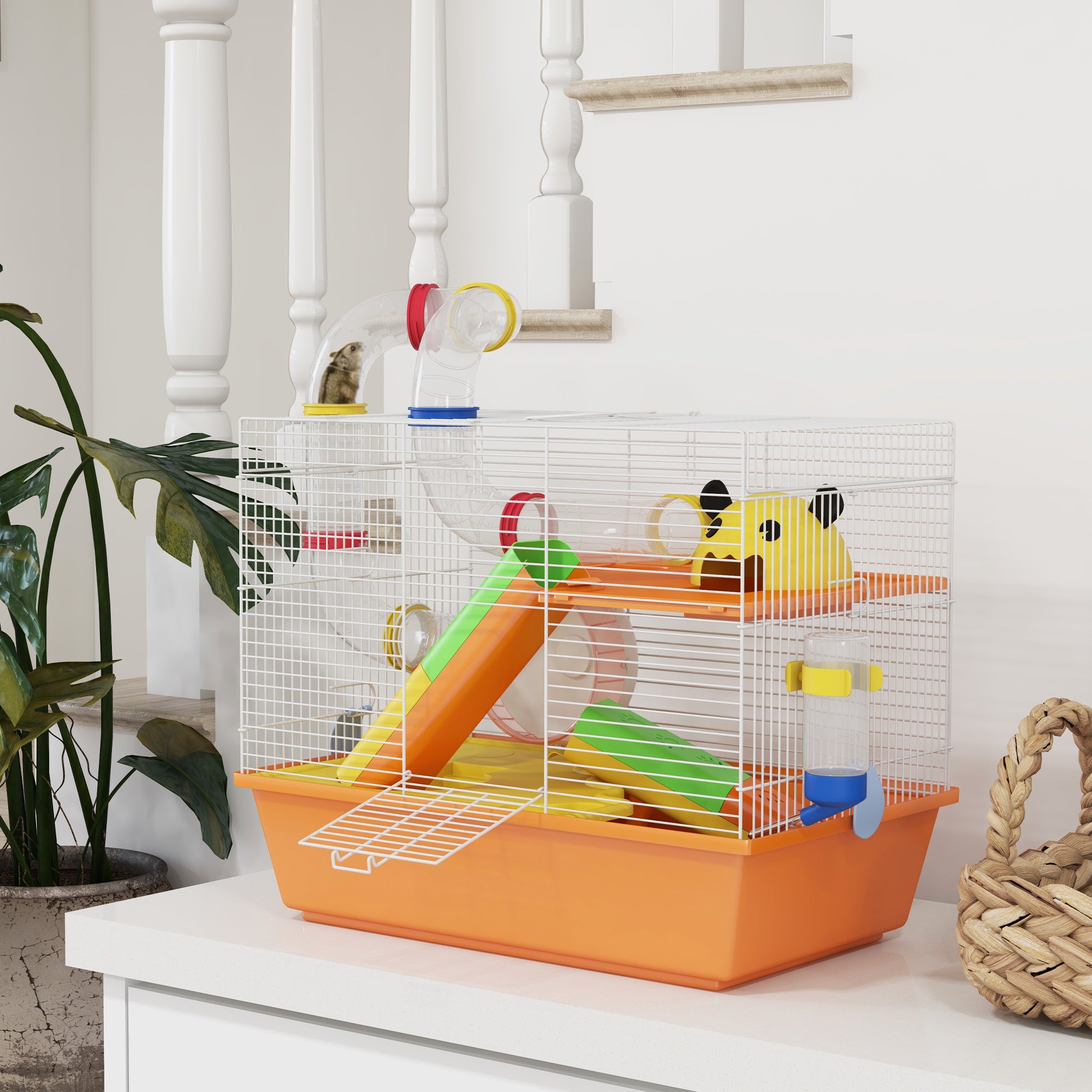 3-Tier Hamster Cage with Tunnels and Wheel - Orange 18" x 11" x 15"-Small Animals-DECOROLALA