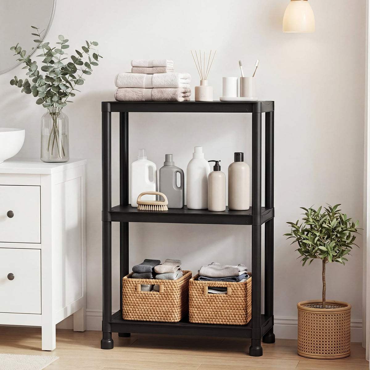 3-Tier Heavy-Duty Plastic Storage Shelves Freestanding Garage Shelving Unit-Garages-DECOROLALA