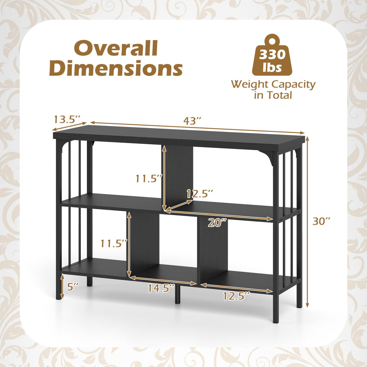 3-Tier Horizontal Cubby Bookshelf with Open Shelves-Black-Bookcases-DECOROLALA