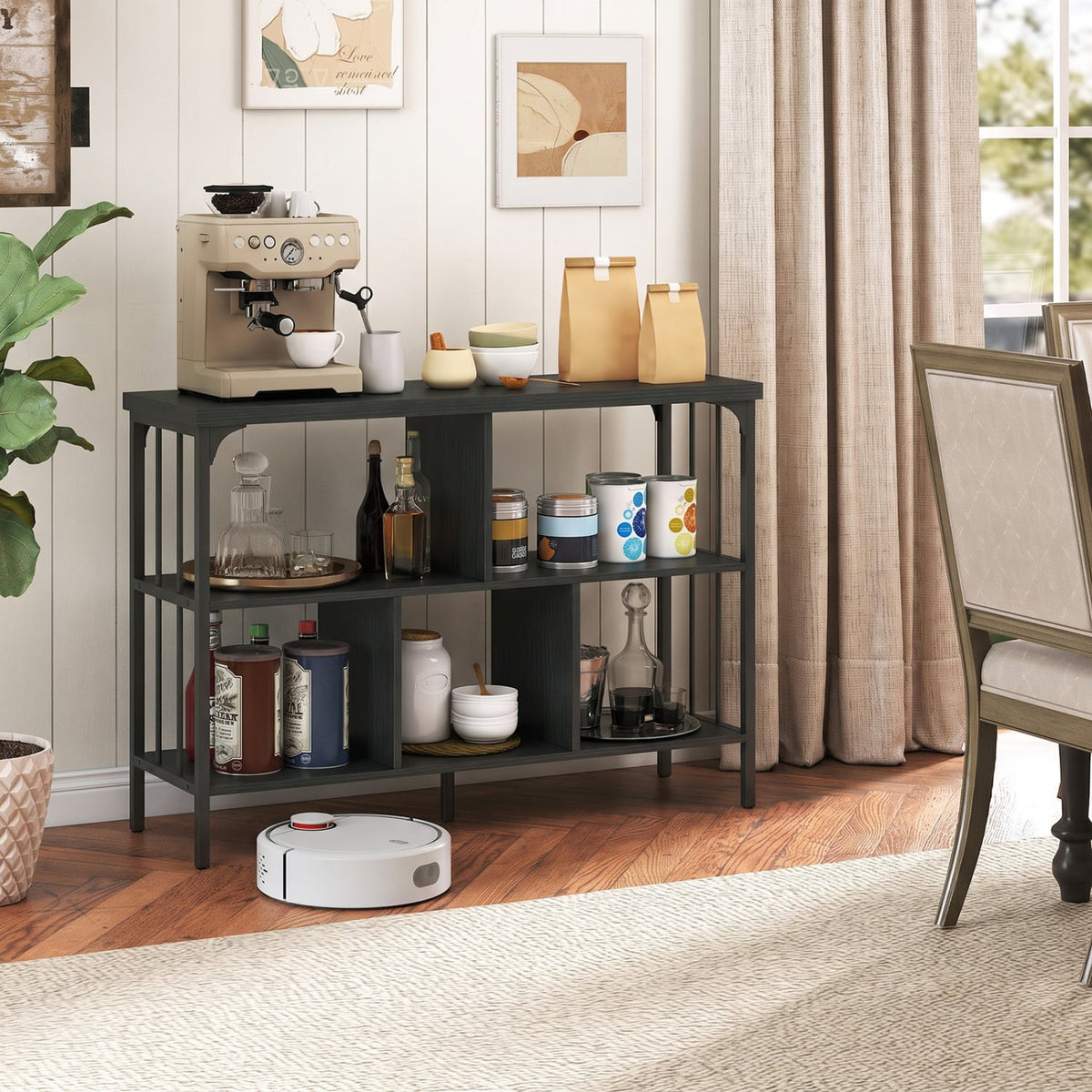 3-Tier Horizontal Cubby Bookshelf with Open Shelves-Black-Bookcases-DECOROLALA