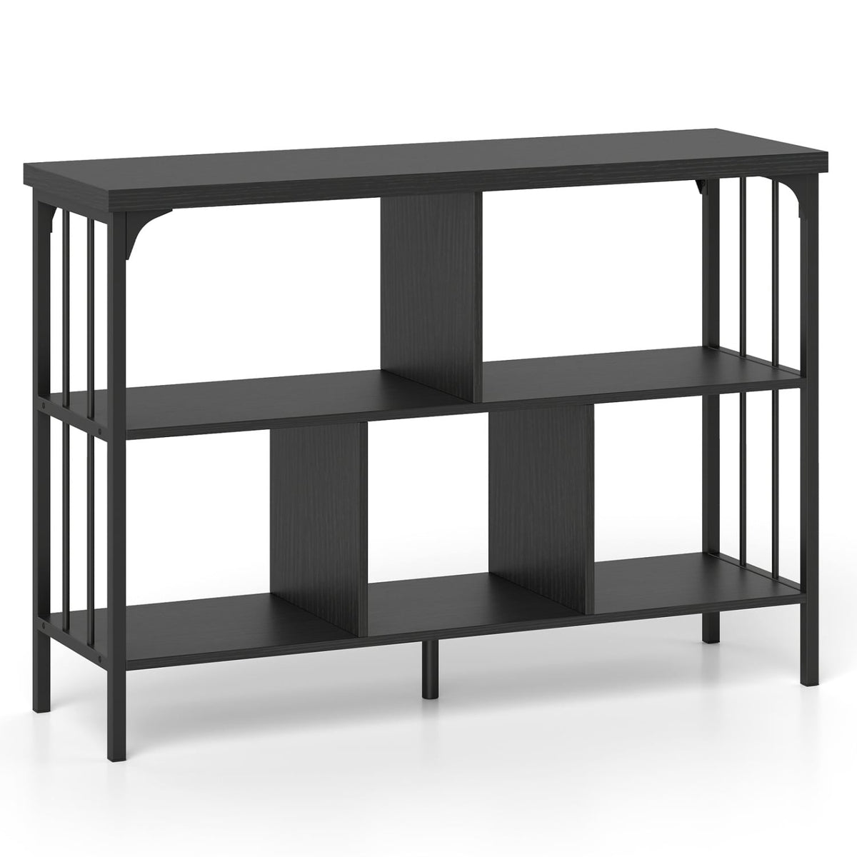 3-Tier Horizontal Cubby Bookshelf with Open Shelves-Black-Bookcases-DECOROLALA