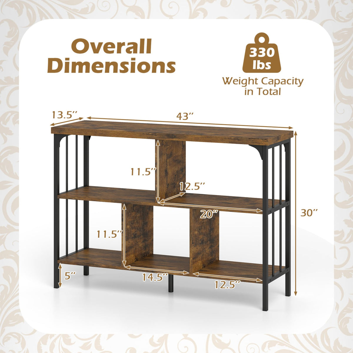 3-Tier Horizontal Cubby Bookshelf with Open Shelves-Rustic Brown-Bookcases-DECOROLALA