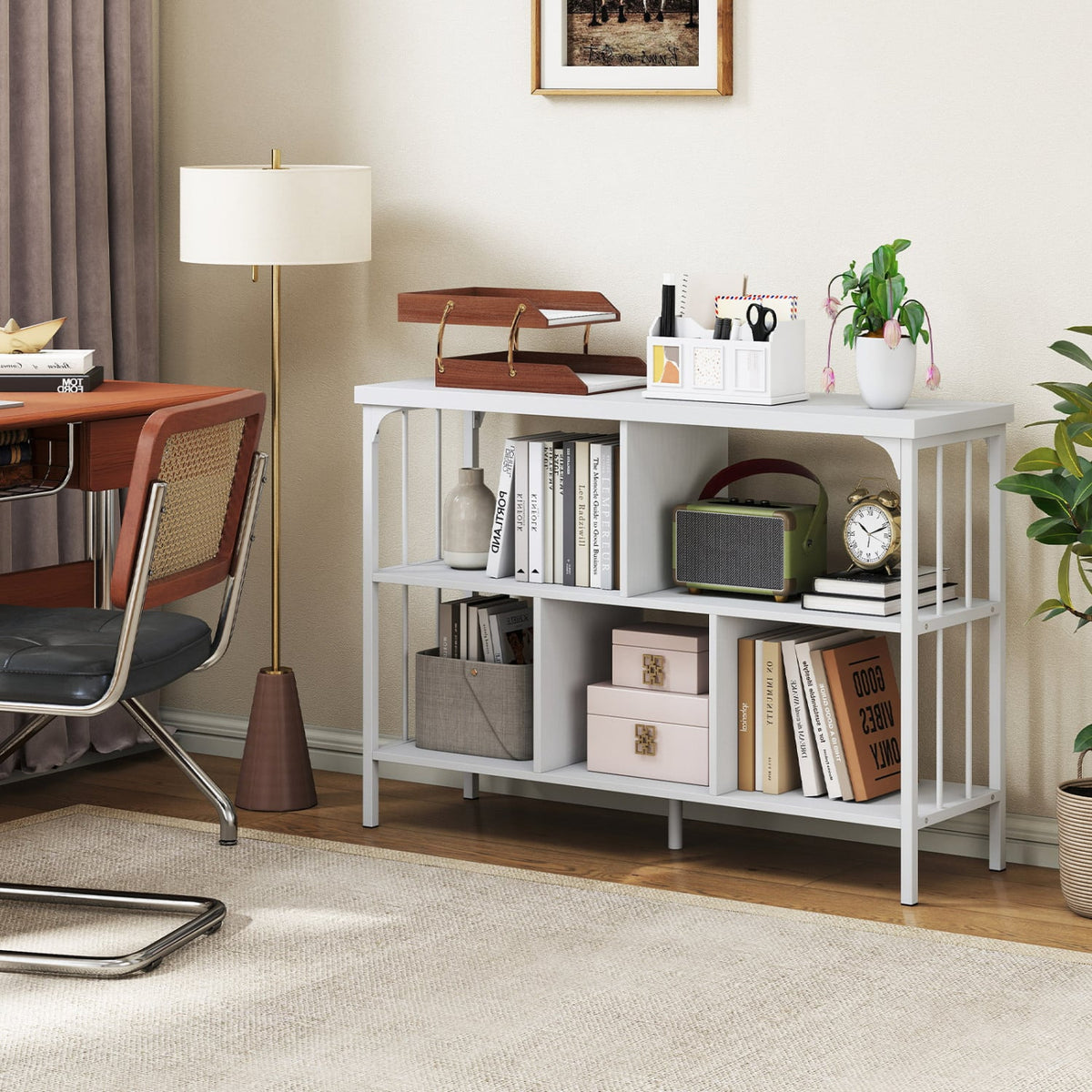 3-Tier Horizontal Cubby Bookshelf with Open Shelves-White-Bookcases-DECOROLALA
