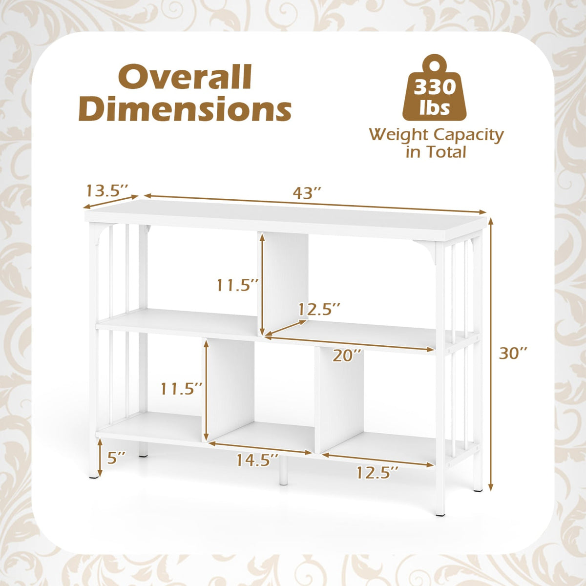 3-Tier Horizontal Cubby Bookshelf with Open Shelves-White-Bookcases-DECOROLALA