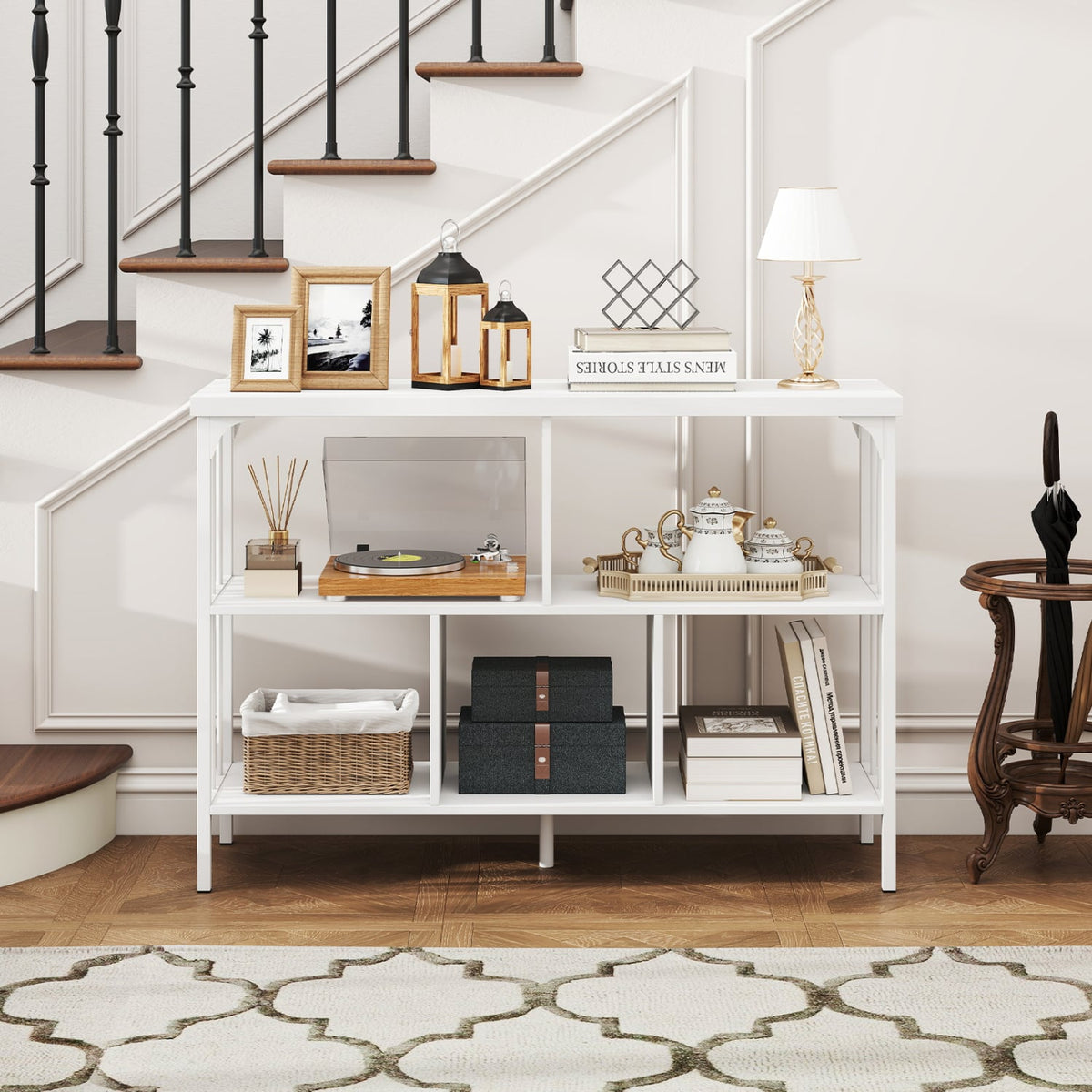 3-Tier Horizontal Cubby Bookshelf with Open Shelves-White-Bookcases-DECOROLALA