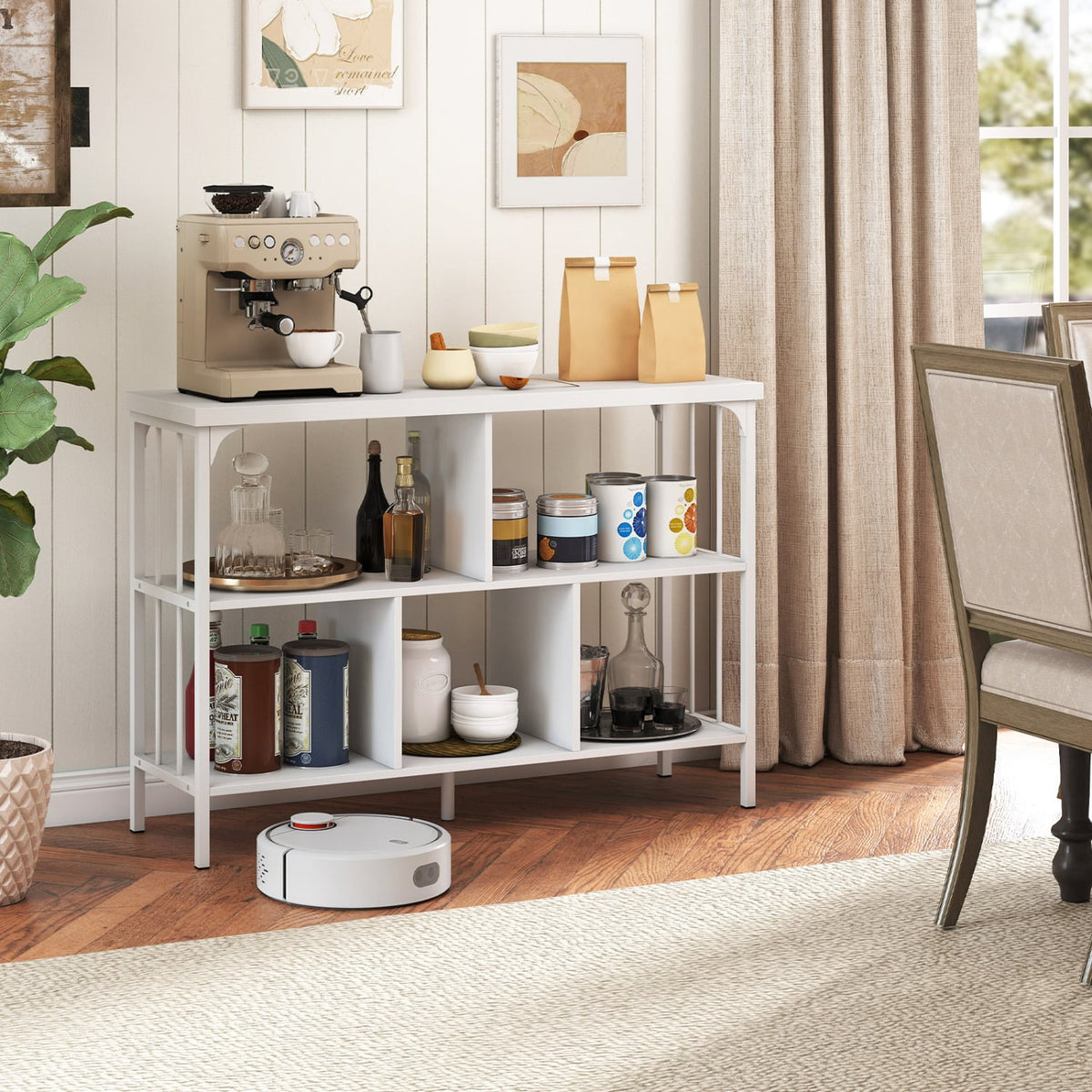 3-Tier Horizontal Cubby Bookshelf with Open Shelves-White-Bookcases-DECOROLALA