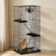 3-Tier Indoor Cat Cage - Black Metal Wire Kennel with Hammock-Cats-DECOROLALA