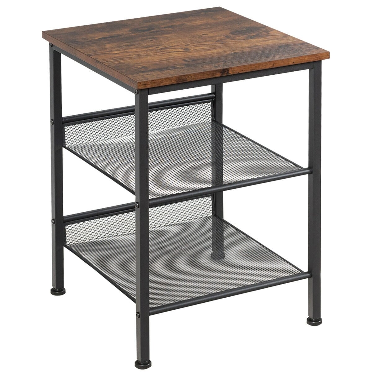 3-Tier Industrial End Table with Mesh Shelves and Adjustable Shelves-End & Side Tables-DECOROLALA