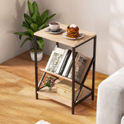 3-Tier Industrial Side Table with V-shaped Bookshelf for Living Room-Natural-End & Side Tables-DECOROLALA