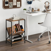 3-Tier Industrial Side Table with V-shaped Bookshelf for Living Room-Rustic Brown-End & Side Tables-DECOROLALA