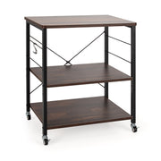 3-Tier Kitchen Baker's Rack Microwave Oven Storage Cart with Hooks-Charcoal Brown-Baker’s Racks-DECOROLALA