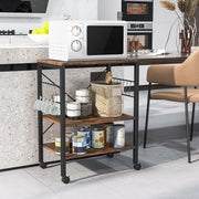 3-Tier Kitchen Baker's Rack Microwave Oven Storage Cart with Hooks-Rustic Brown-Baker’s Racks-DECOROLALA