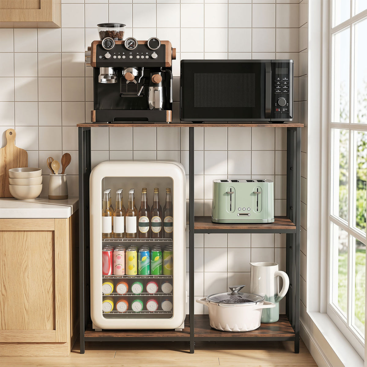 3-Tier Kitchen Baker's Rack with Open Shelves for Microwave and Oven-Rustic Brown-Baker’s Racks-DECOROLALA