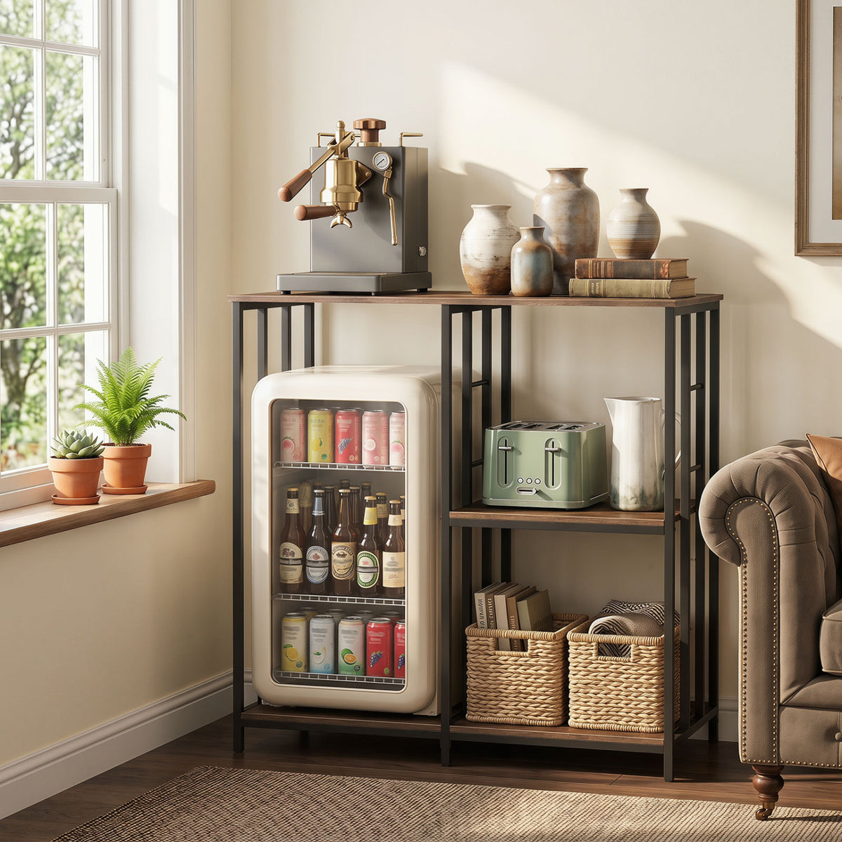 3-Tier Kitchen Baker's Rack with Open Shelves for Microwave and Oven-Rustic Brown-Baker’s Racks-DECOROLALA