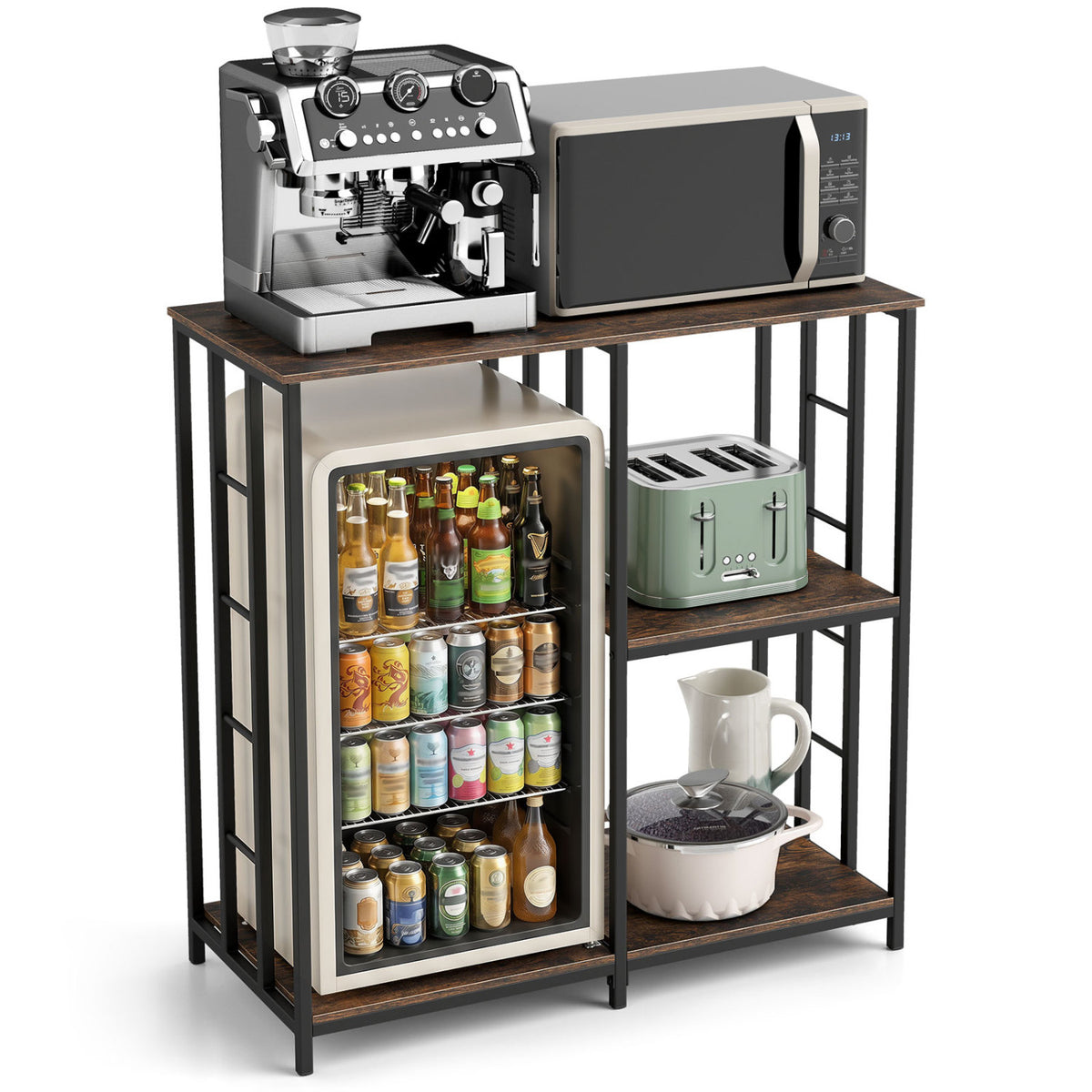 3-Tier Kitchen Baker's Rack with Open Shelves for Microwave and Oven-Rustic Brown-Baker’s Racks-DECOROLALA