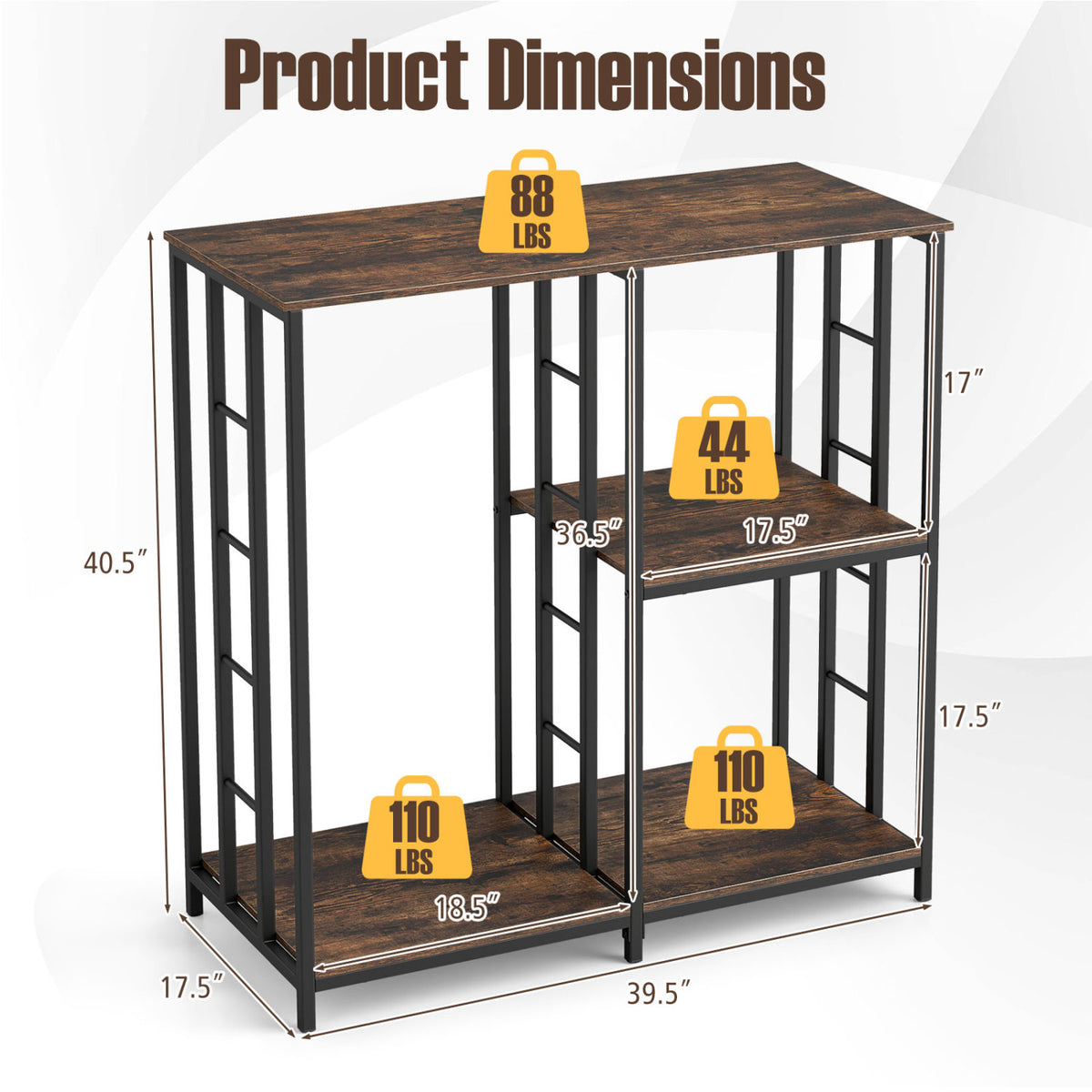 3-Tier Kitchen Baker's Rack with Open Shelves for Microwave and Oven-Rustic Brown-Baker’s Racks-DECOROLALA
