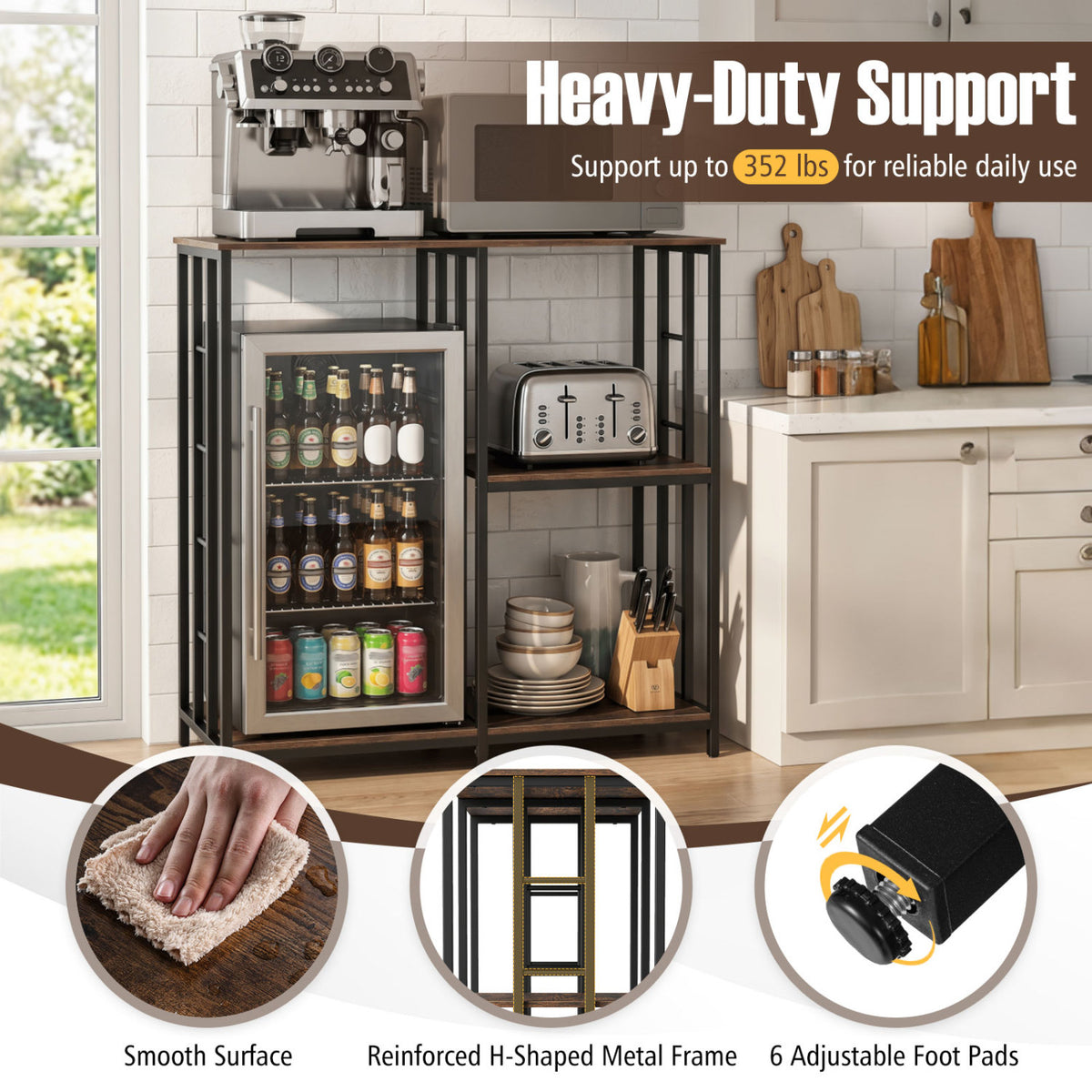 3-Tier Kitchen Baker's Rack with Open Shelves for Microwave and Oven-Rustic Brown-Baker’s Racks-DECOROLALA