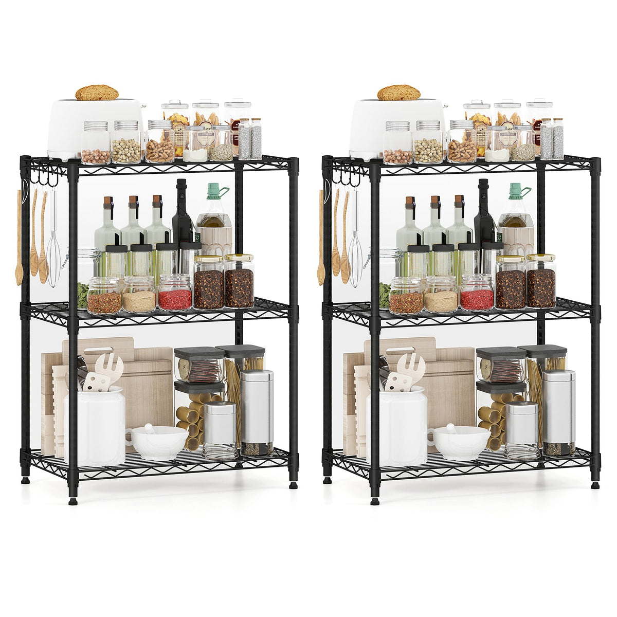 3-Tier Metal Storage Shelving Unit Set of 2 with V-Shaped Wire Rack-Black-Garages-DECOROLALA