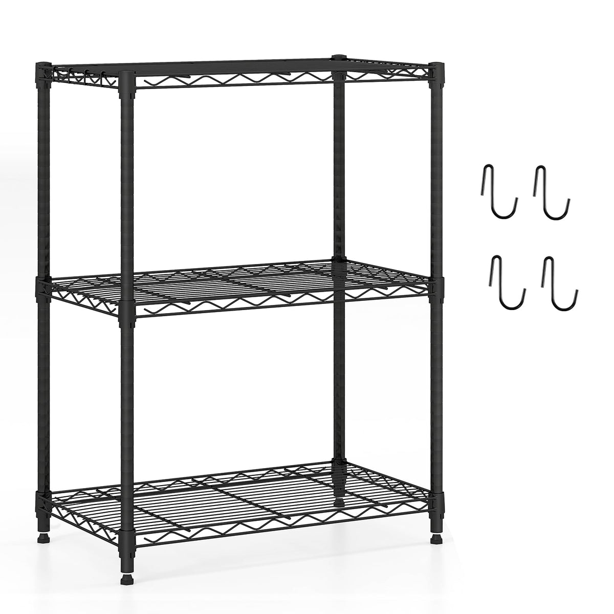 3-Tier Metal Storage Shelving Unit with V-Shaped Wire Rack and 450 LBS Capacity-Black-Garages-DECOROLALA