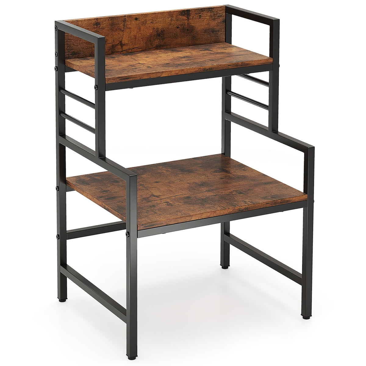 3-Tier Microwave Stand with 2 Open Shelves and Heavy-duty Metal Frame-Rustic Brown-Baker’s Racks-DECOROLALA