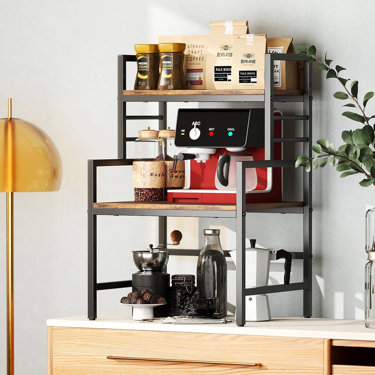 3-Tier Microwave Stand with 2 Open Shelves and Heavy-duty Metal Frame-Rustic Brown-Baker’s Racks-DECOROLALA